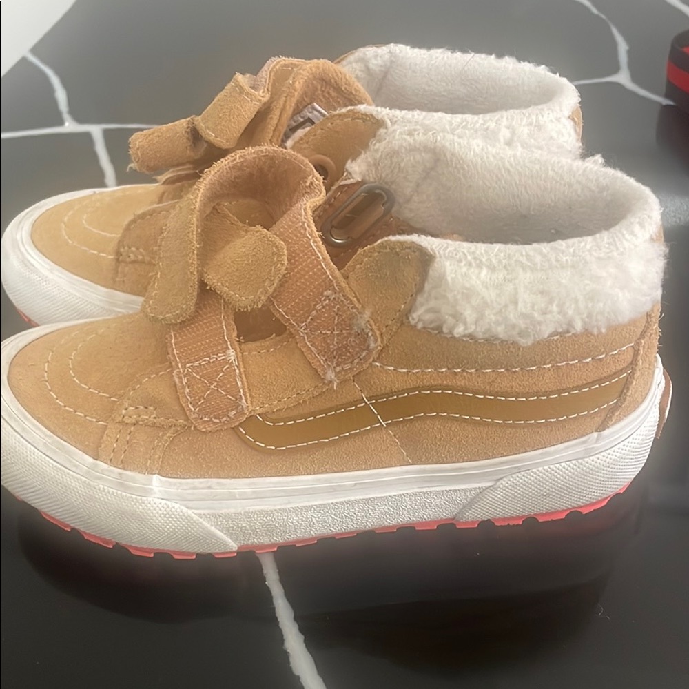Kids Tan Suede Shoes with Faux Fur Lining